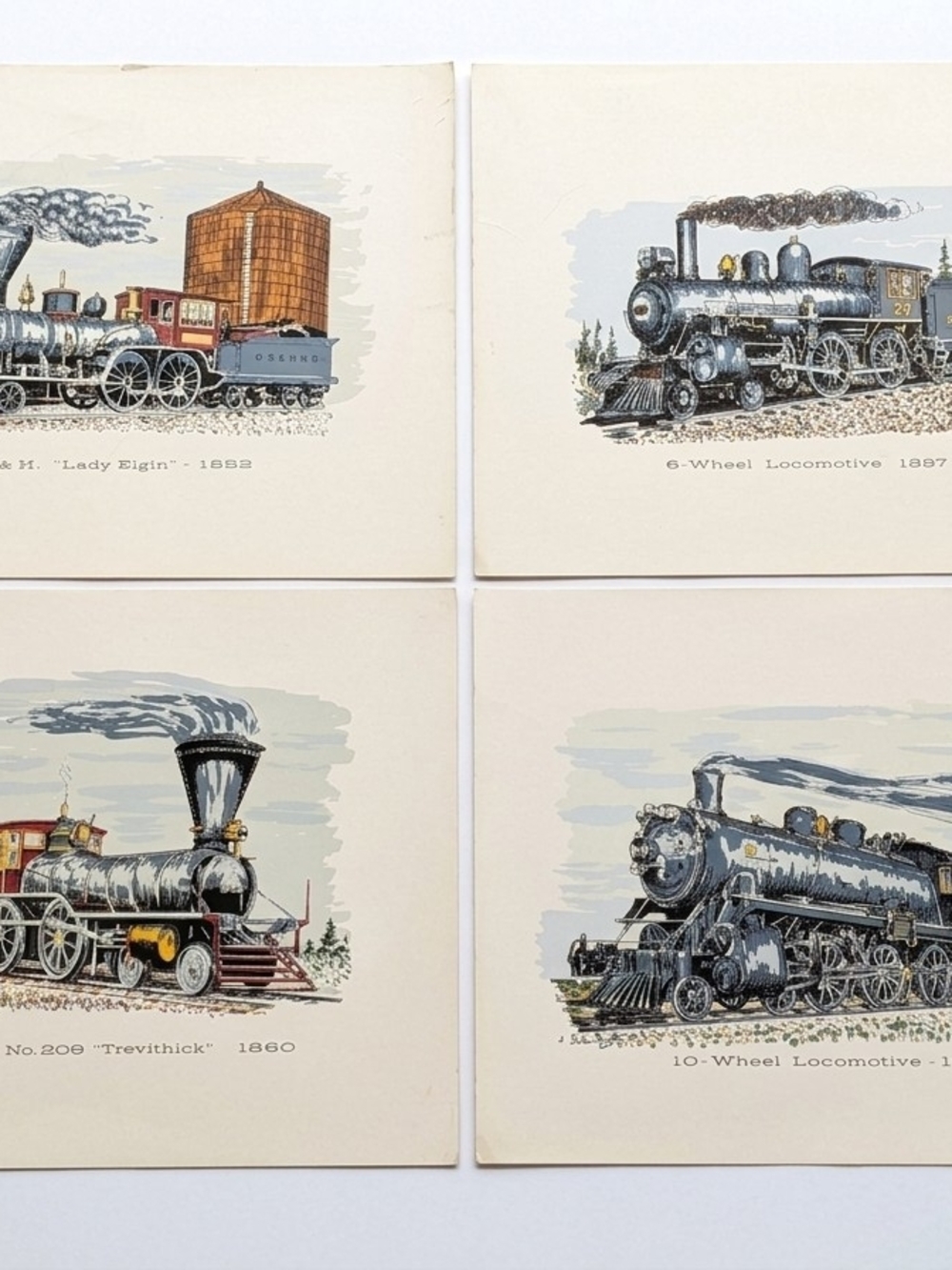 Historic Steam Locomotive Art Prints (Set of 4) Canadian Train Lithograph